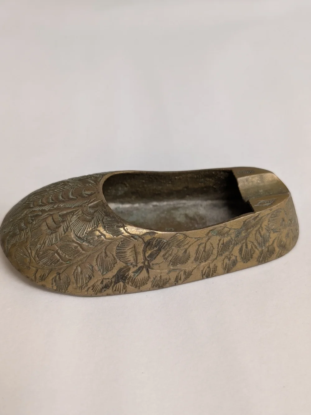 Vintage Miniature Brass Shoe Ashtray Engraved Ash Tray Small Incense Holder 1970